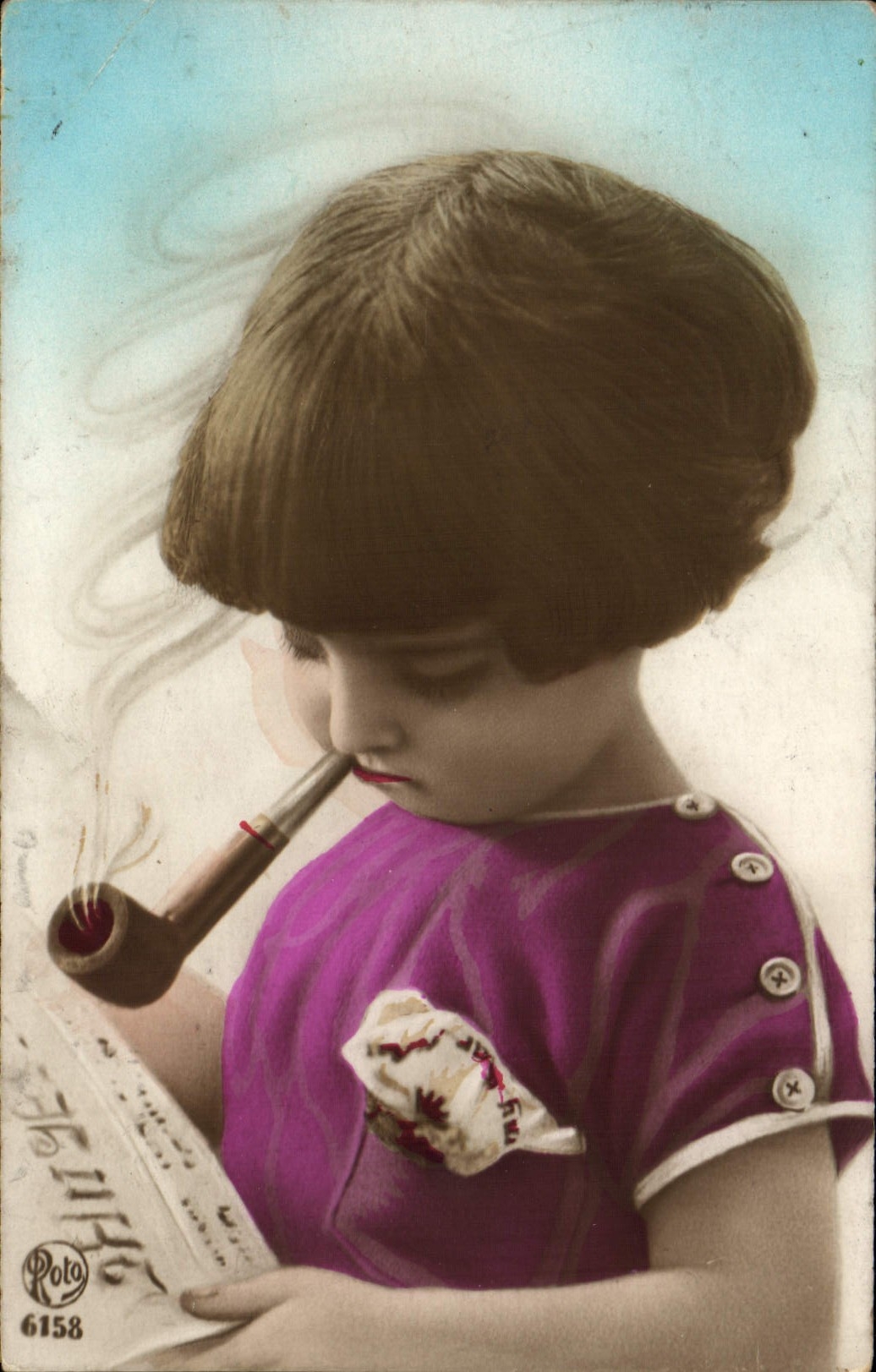 CPA Fantaisie Enfant Pipe Tabac Journal