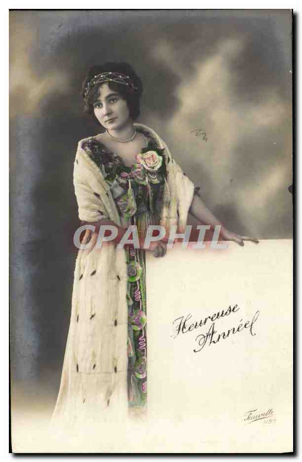 Femme en robe à motifs — Heureuse Année! — F. Fisunelle, n° 1187