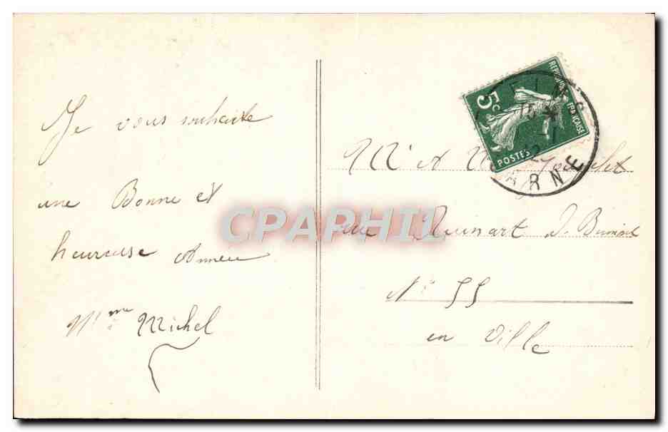 Femme en robe élégante — carte de vœux — Fauvotte 1137 — Reverso