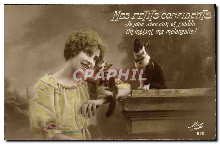 CPA Fantaisie Femme Chat Chats Chaton