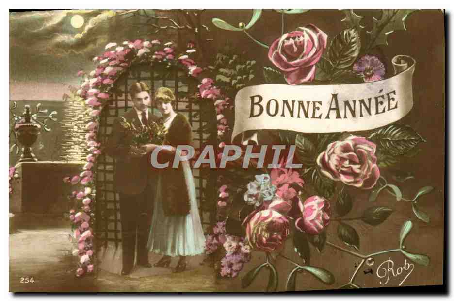 CPA Fantaisie Femme Fleurs Bonne annee