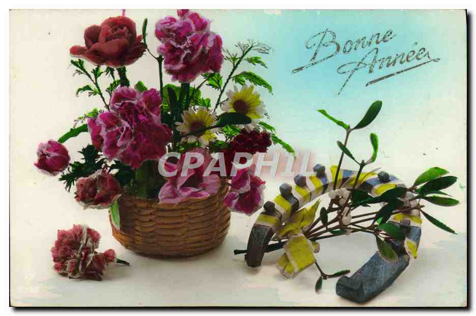 CPA Fantaisie Fleurs Fer a cheval