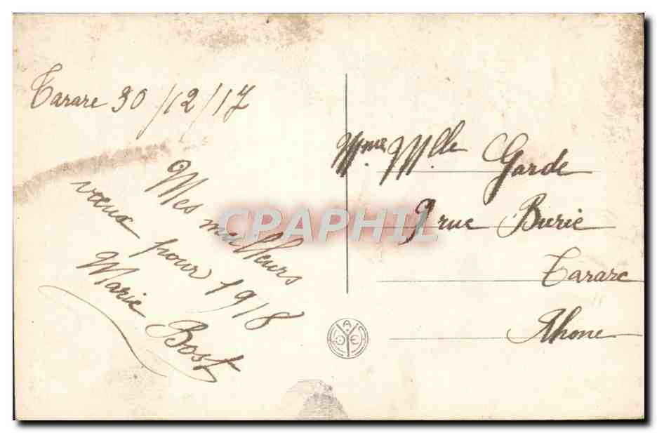 Jeune femme avec couronne de Noël — scène hivernale — éditeur 'L'Année' (n° 1001) — Verso