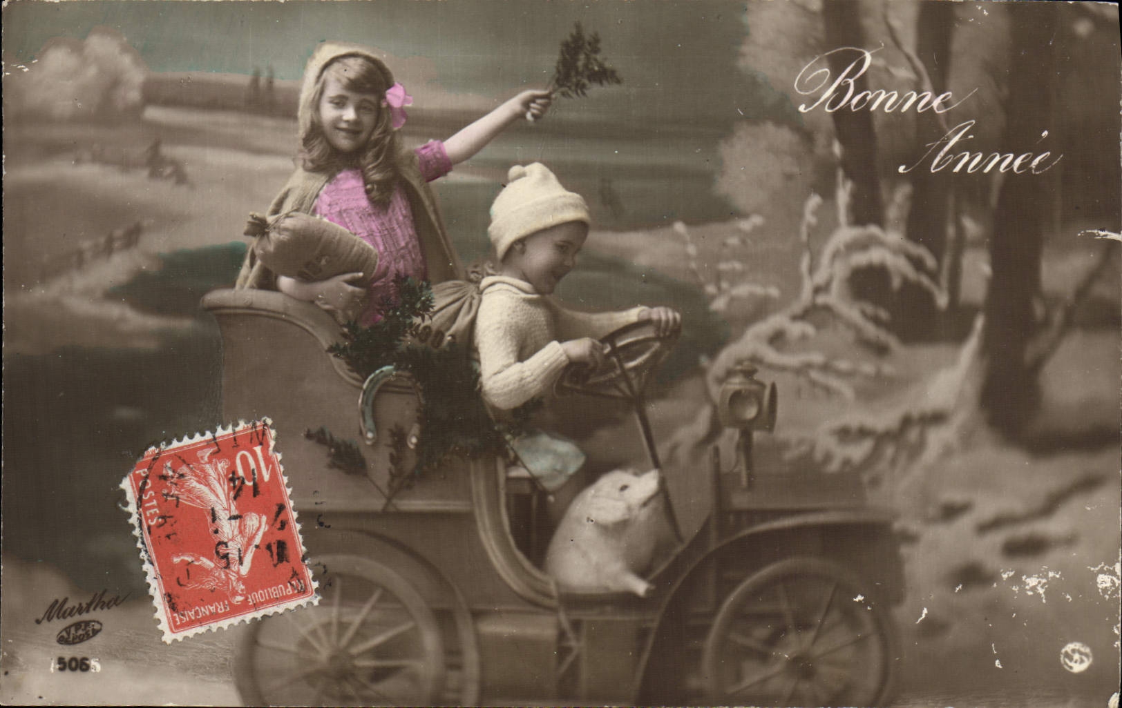 CPA Fantaisie Enfants Automobile Cochon Porc