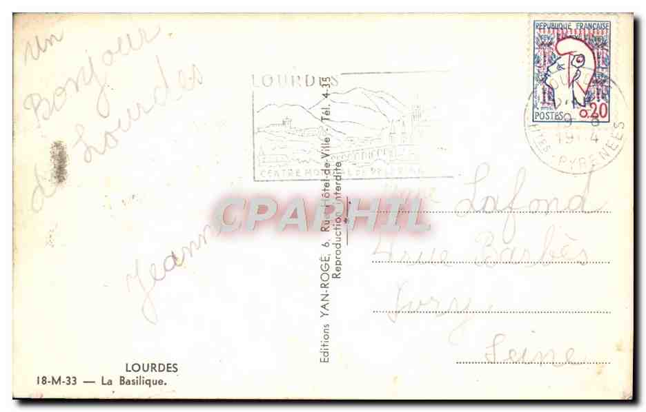 CPA Lourdes La Basilique — Verso
