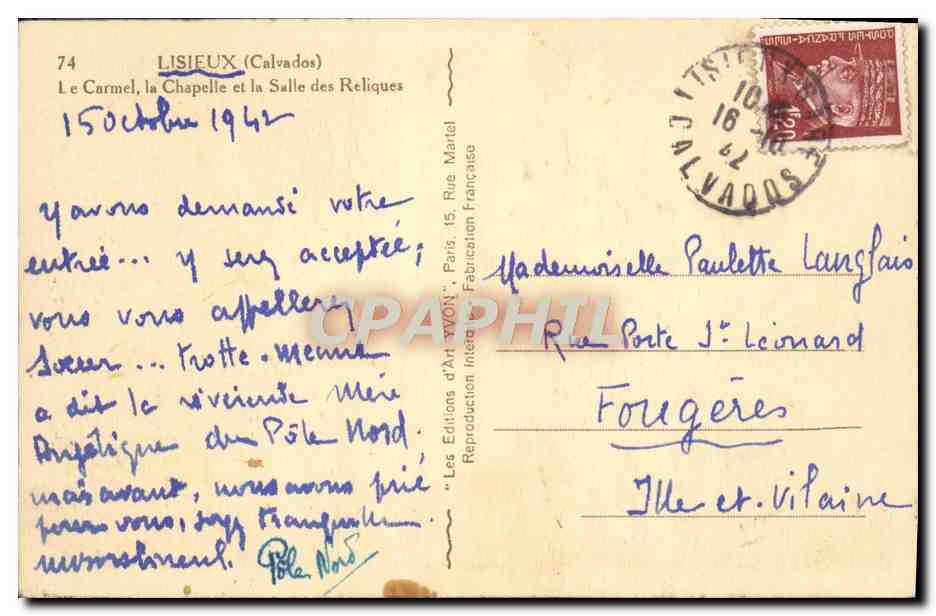 Lisieux (Calvados) — Le Carmel, la Chapelle et la Salle des Reliques — Éditions d'Art 'Yvon' — Rückseite