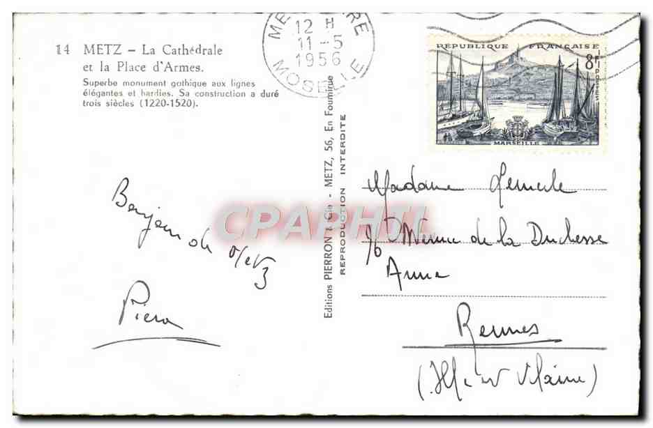 Metz — Cathédrale et la Place d'Armes — Éditions Pierrot, n°14 — Rückseite