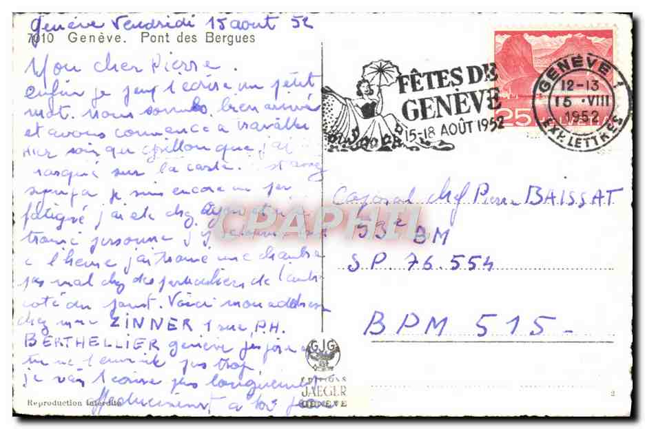 CPM Geneve Pont des Bergues — Rückseite