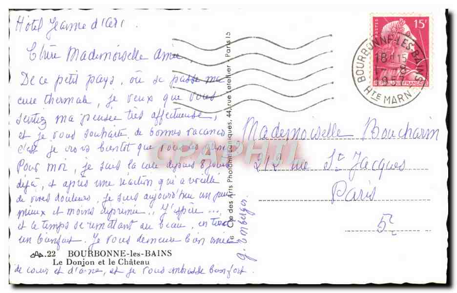 CPA Bourbonne les Bains Le Donjonet le Chateau — Verso