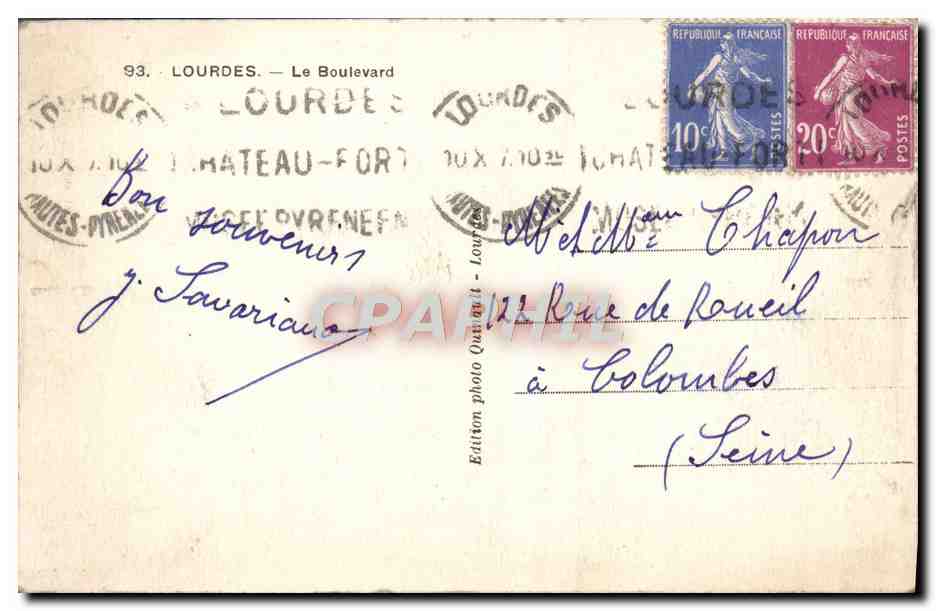 CPA Lourdes Le Boulevard — Rückseite