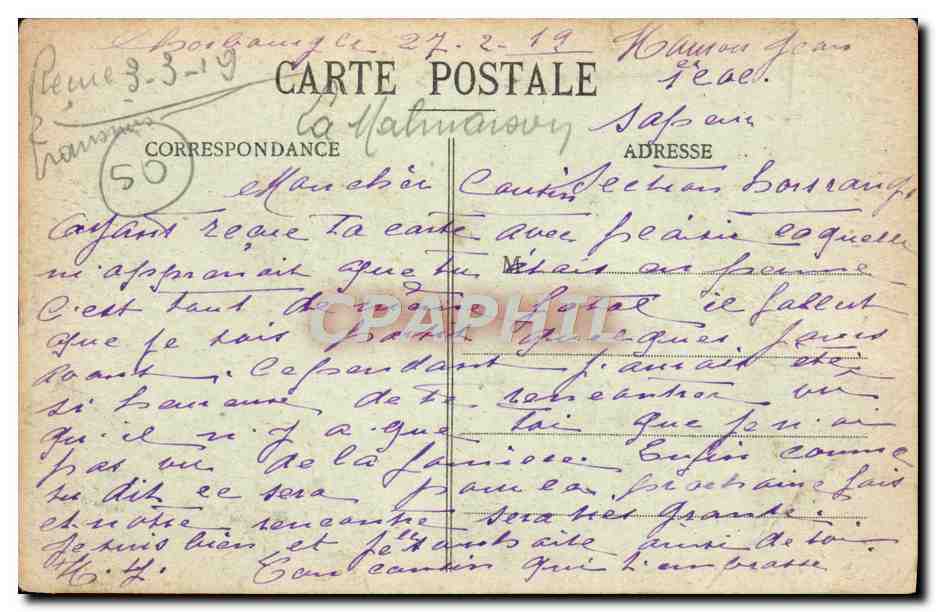 CPA Cherbourg Caserne Briere de L'Isle 1er regiment d'infanterie coloniale Militaria  — Rückseite