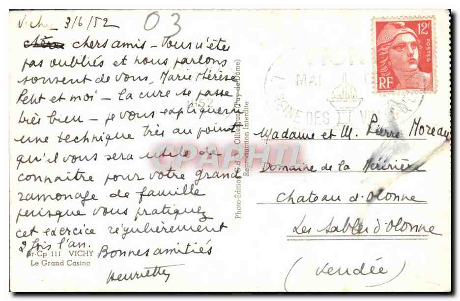 CPA Vichy Le Grand Casino — Verso