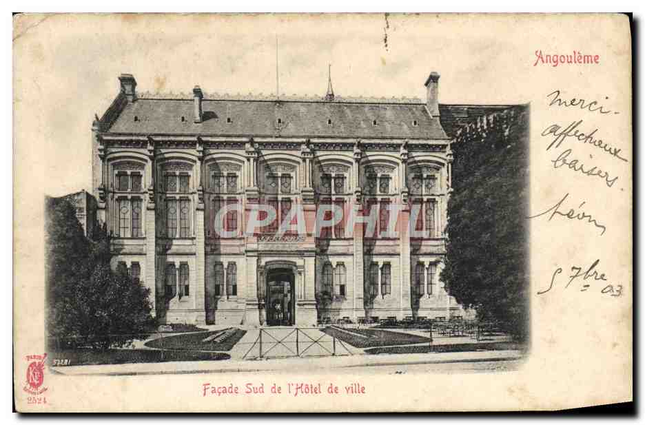 Façade Sud de l'Hôtel de ville — Angoulême — éditeur Paris, n° 2521