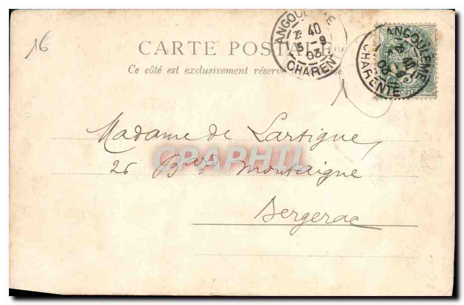 Façade Sud de l'Hôtel de ville — Angoulême — éditeur Paris, n° 2521 — Rückseite
