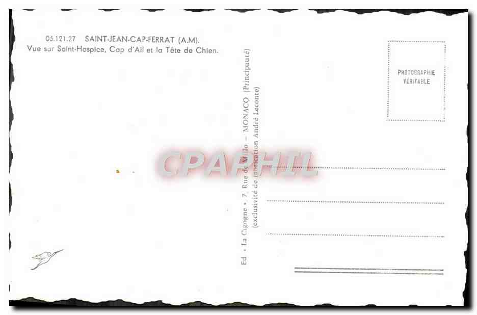 CPM Saint Jean Cap Ferrat Vue Sur Saint Hosplace Cap d'Ail et la tete de chien — Back