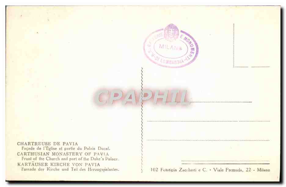 CPA Certosa Di Pavia La Facciata e parte dal Palazzo ducale  — Rückseite