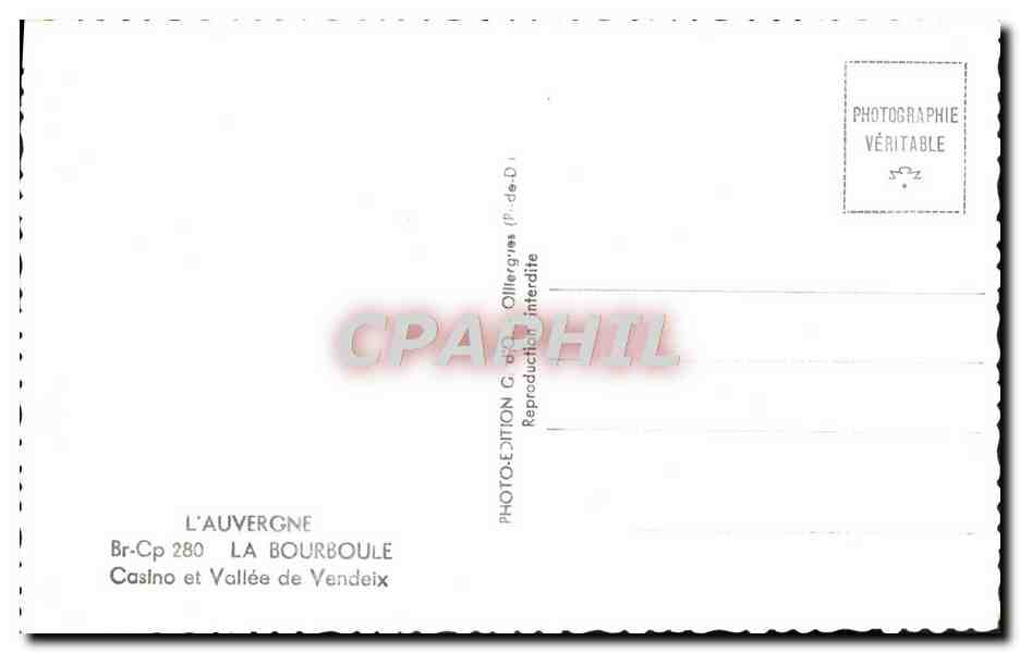 CPM L'Auvergne La Bourboule Casino et Vallee de Vendeix — Rückseite