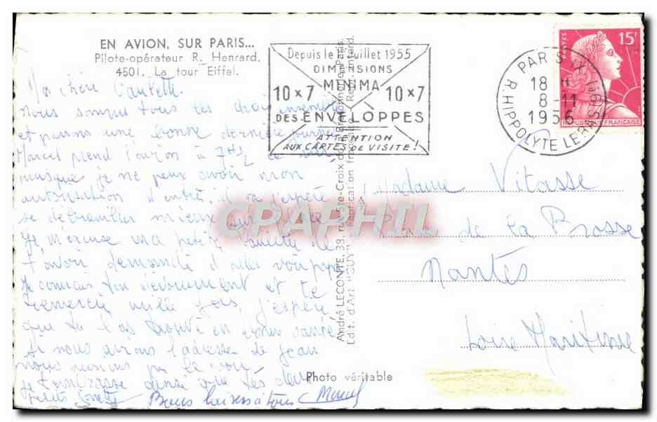 CPM En Avion Sur Paris La tour Eiffel — Rückseite