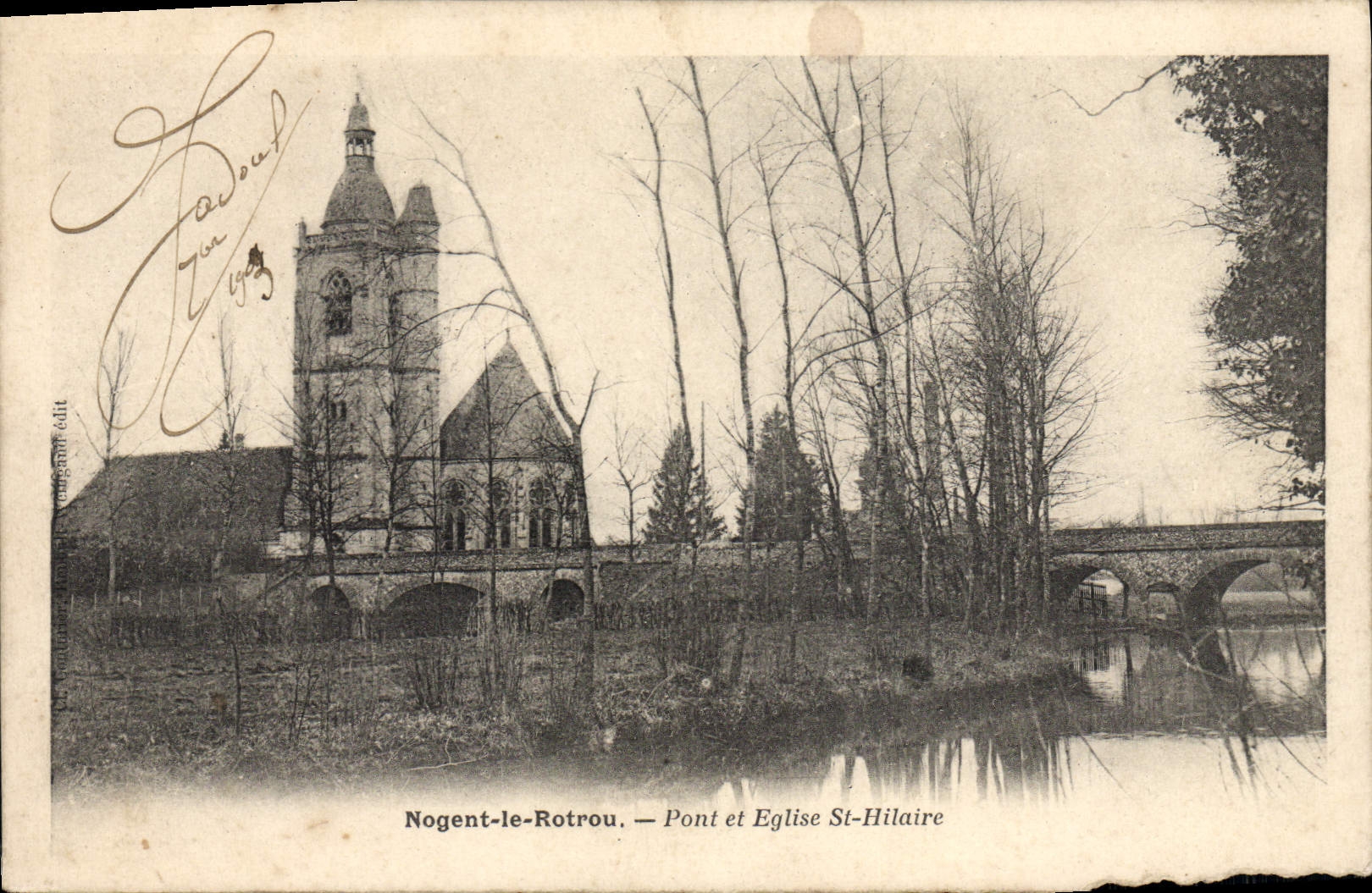 Nogent-le-Rotrou — Brücke und Kirche St-Hilaire — Verlag Tardou