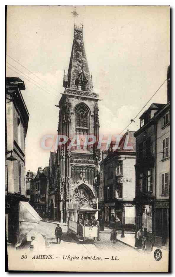 CPA Amiens L'Eglise Saint Leu Tramway