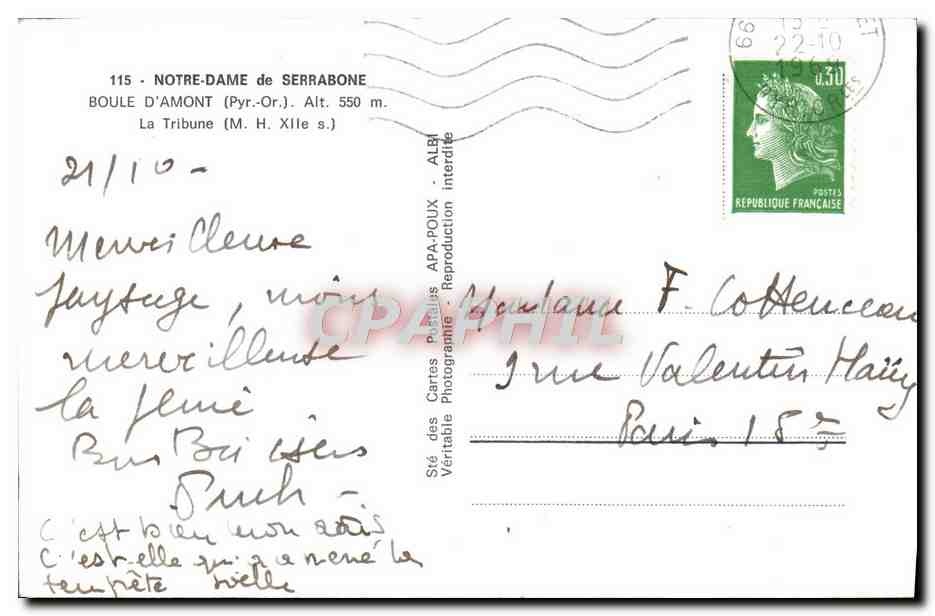 CPM Notre Dame de Serrabone Boule D'Amont La tribune — Rückseite