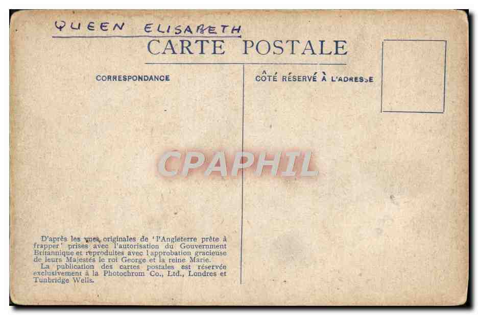 CPA Bateau Tir des pieces de 15 pouces du Queen Elizabeth — Verso