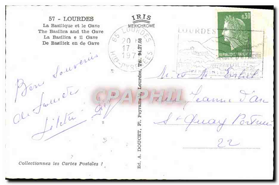 CPM Lourdes La Basilique et le Gave  — Verso
