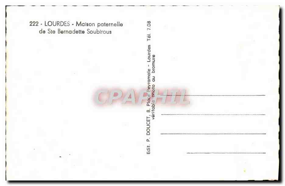CPM Lourdes Maison Paternelle de Ste Bernadette Soubirous  — Verso