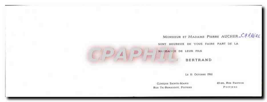 Naissance d'un enfant — annonce de la Clinique Sainte-Marie — Poitiers — Reverso