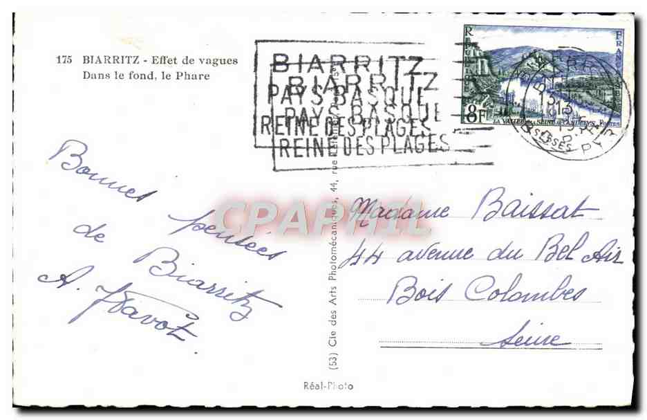 CPM Biarritz Efet de Vagues Dans le Fond le Phare — Verso