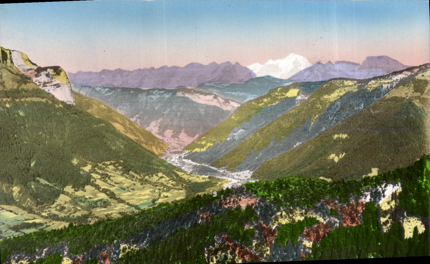 Environ d'Annecy - Vue télégraphique du Mont-Veyrier sur la chaîne des Aravis et le Mont-Blanc — Editions G. M. Chet, Annecy