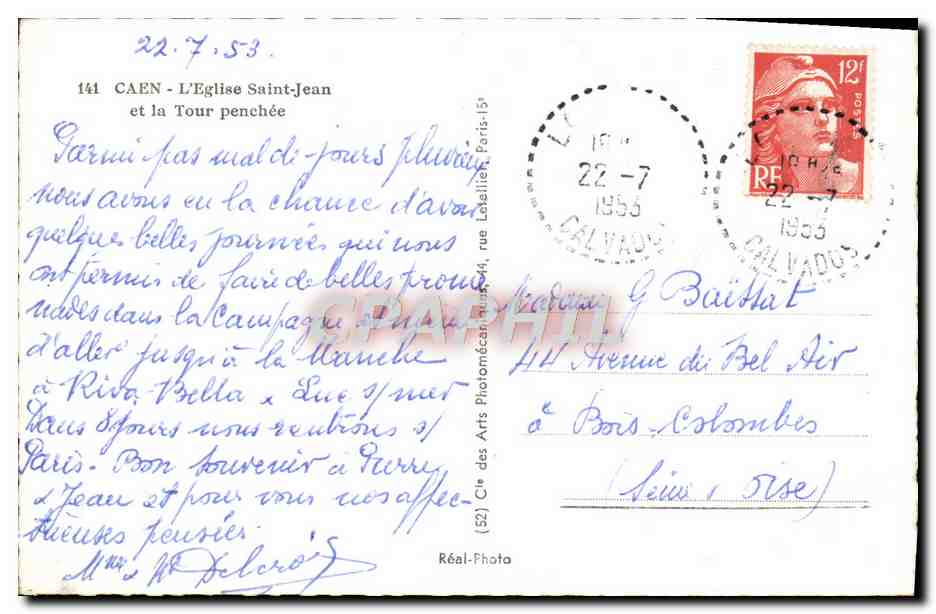 CPM Caen L'Eglise Saint Jean et la Tour penchee — Rückseite