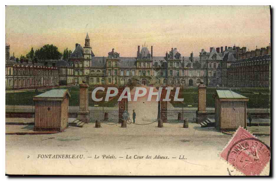 Tarjeta postal antigua Fontainebleau El Palacio La Corte de los Adioses