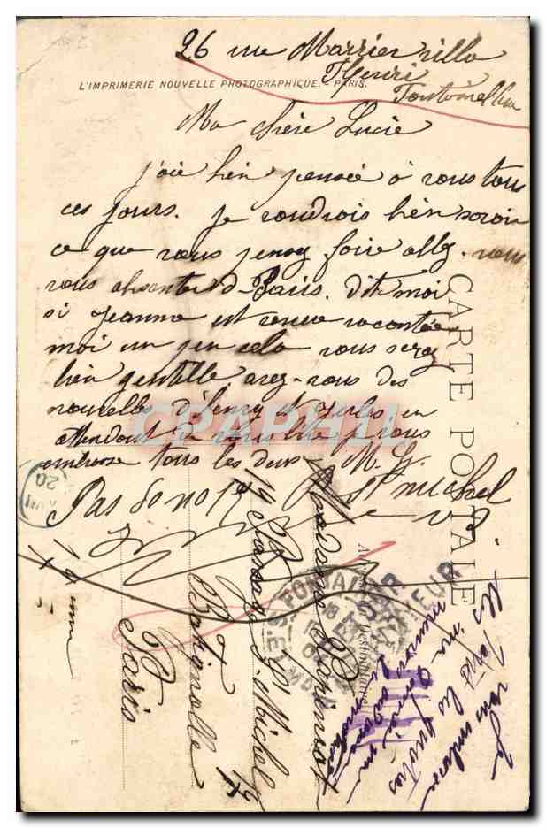 Tarjeta postal antigua Fontainebleau El Palacio La Corte de los Adioses — Reverso