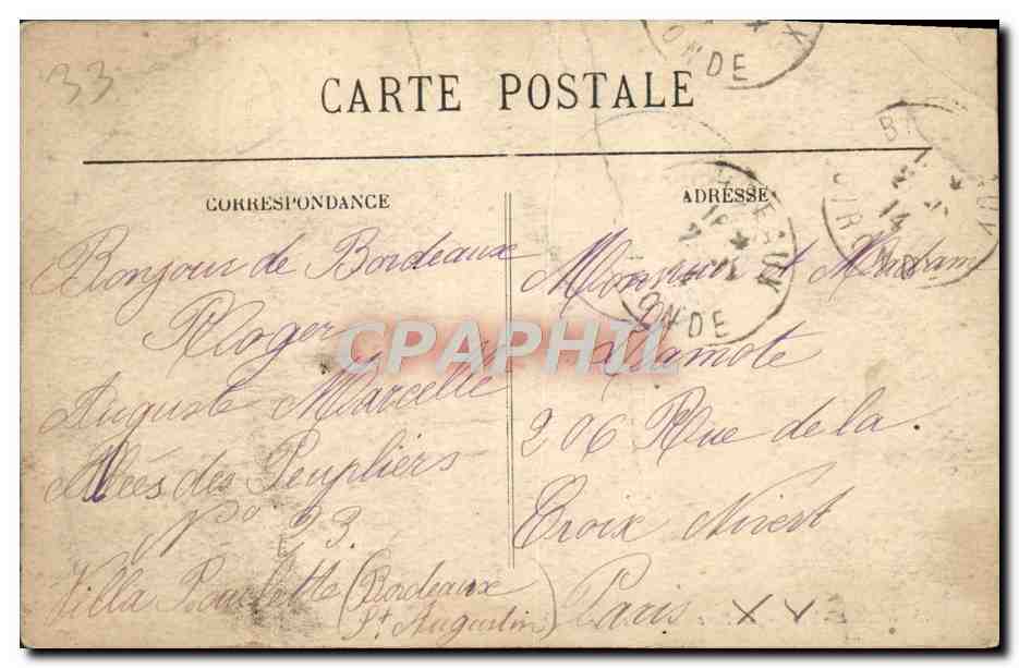 CPA Bordeaux Le Parc Bordelais — Verso