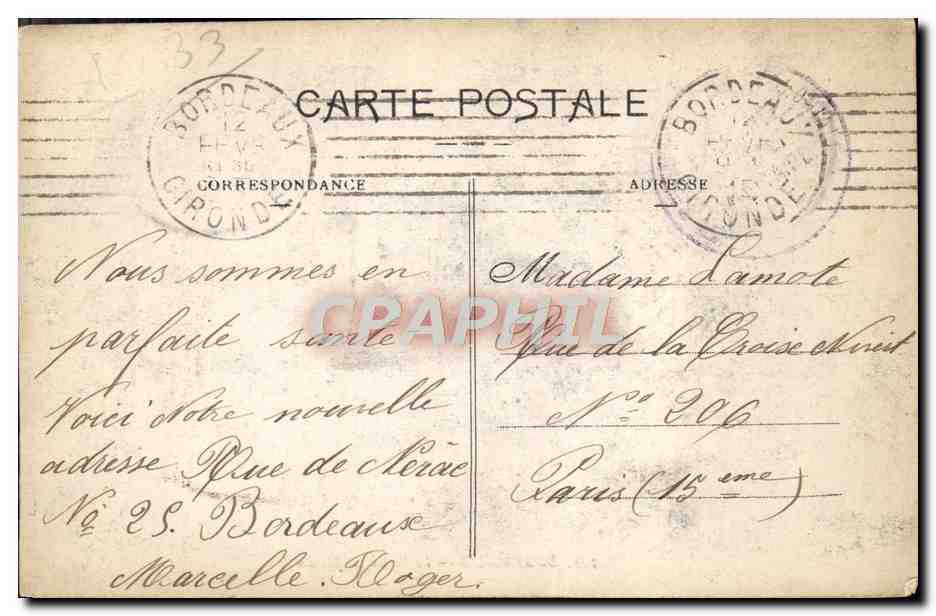 CPA Bordeaux Le Palais de Justice — Verso