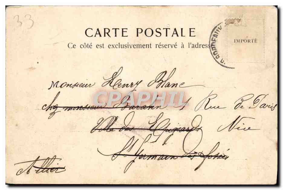 CPA Bordeaux Entree du Jardin Public — Verso