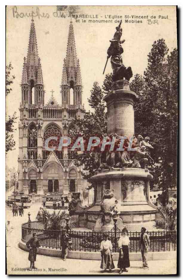 CPA Marseille L'Eglise St Vincent De Paul et le monument des Mobiles