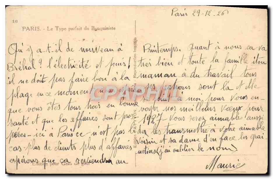 CPA Paris Notre Dame Bouquinistes — Rückseite