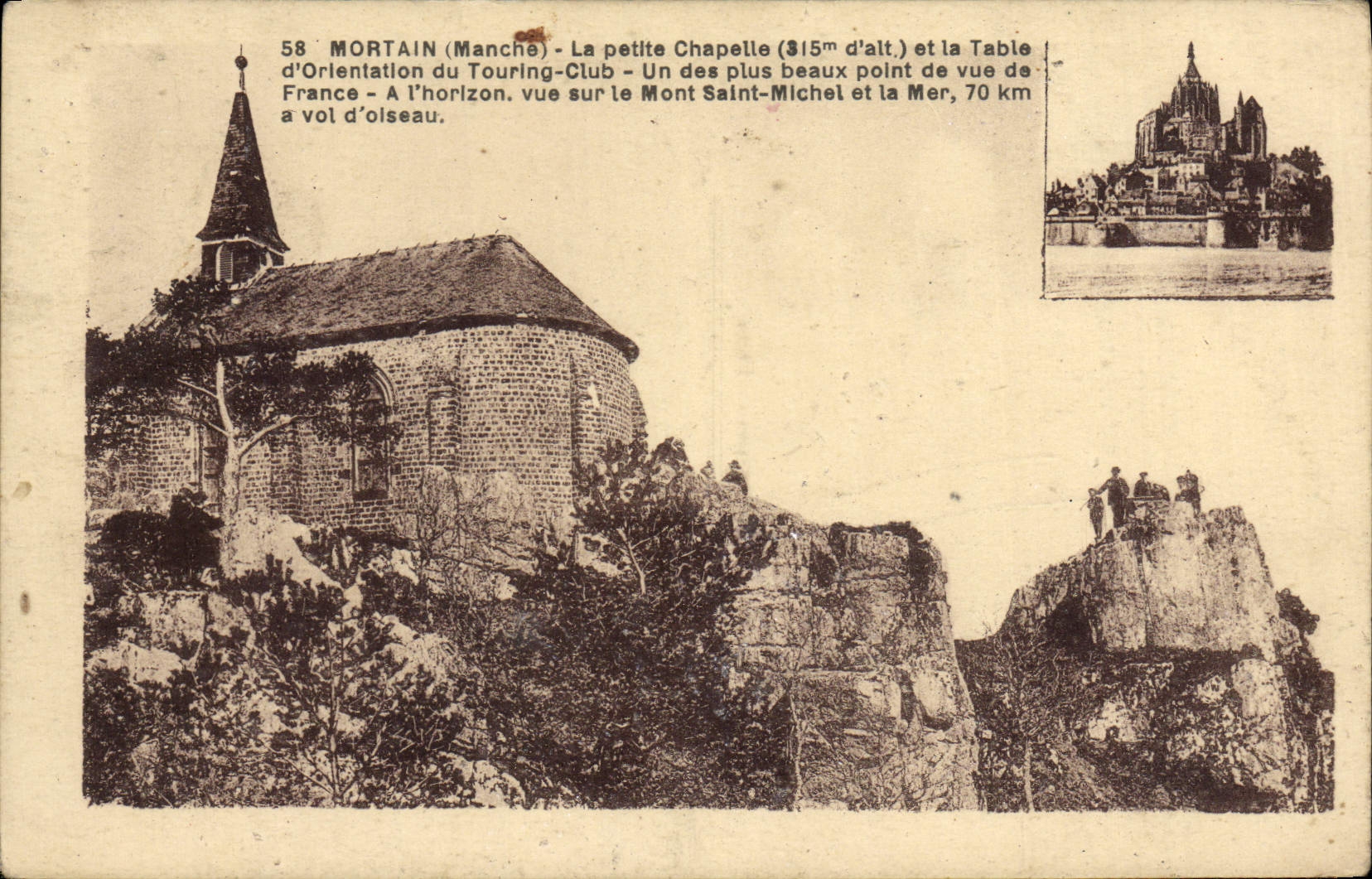CPA Mortain La Petlte Chapelle et la table D'Orientation du Touring Club