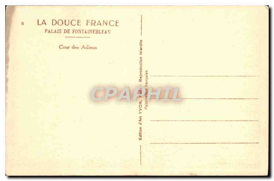 Palast von Fontainebleau — Cour des Adieux — Edition d'Art YVON — Rückseite