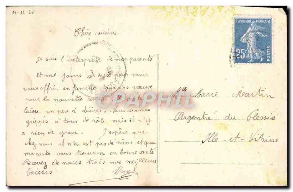 CPA Bonne Annee Fleurs — Verso