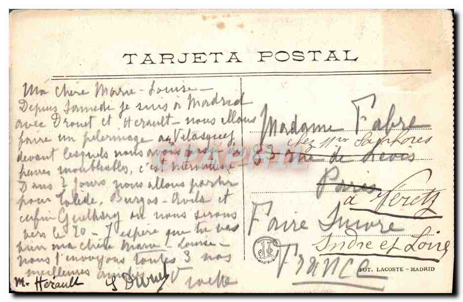 CPA Velazquez Menipo Del Prado — Rückseite
