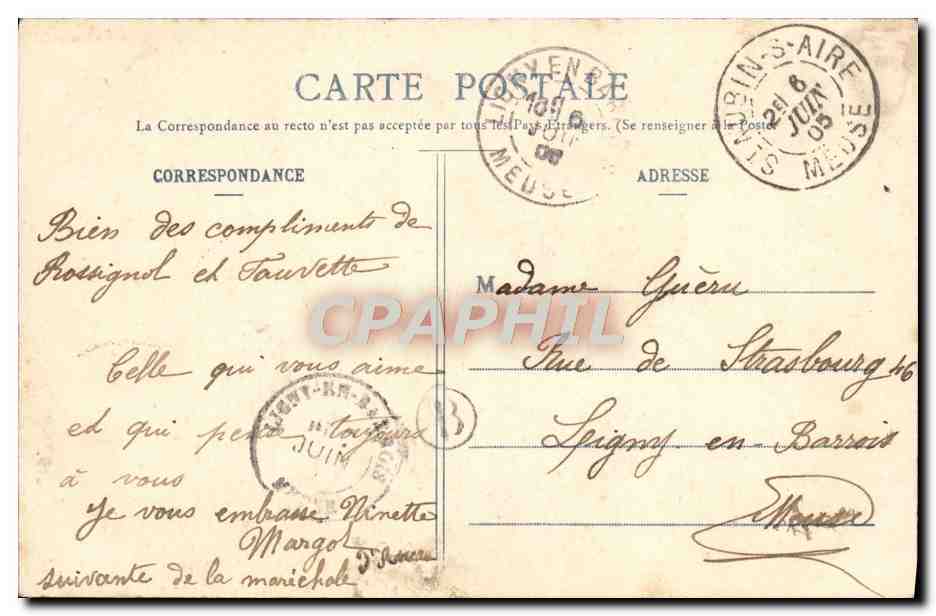 Mujer con pensamientos — decoración floral — Souvenir de Léonie, editada por Morgst. — Reverso