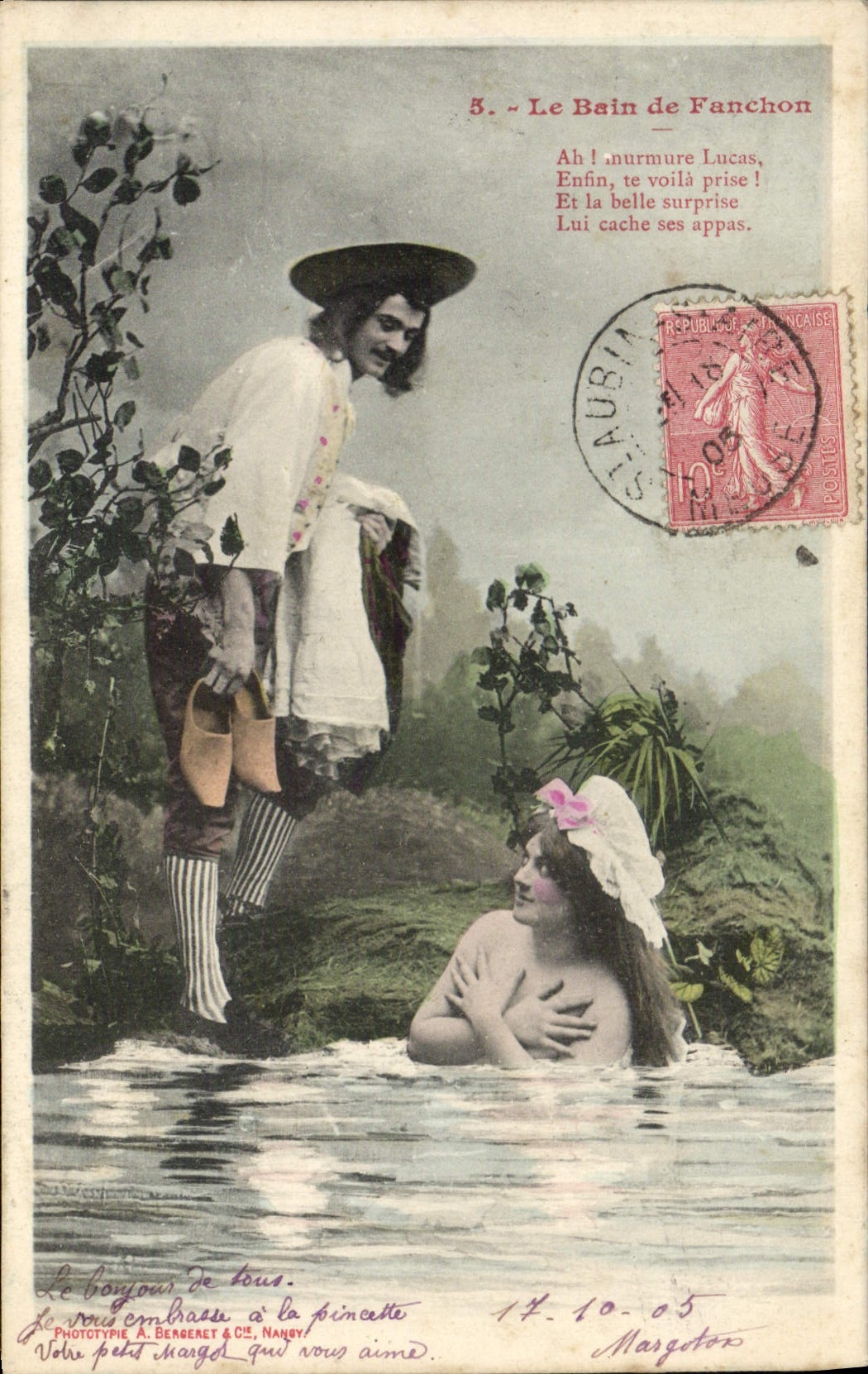 Le Bain de Fanchon — scène de bain avec un homme et une femme — Phototypie A. Bergeret & Cie, Nancy, n°5