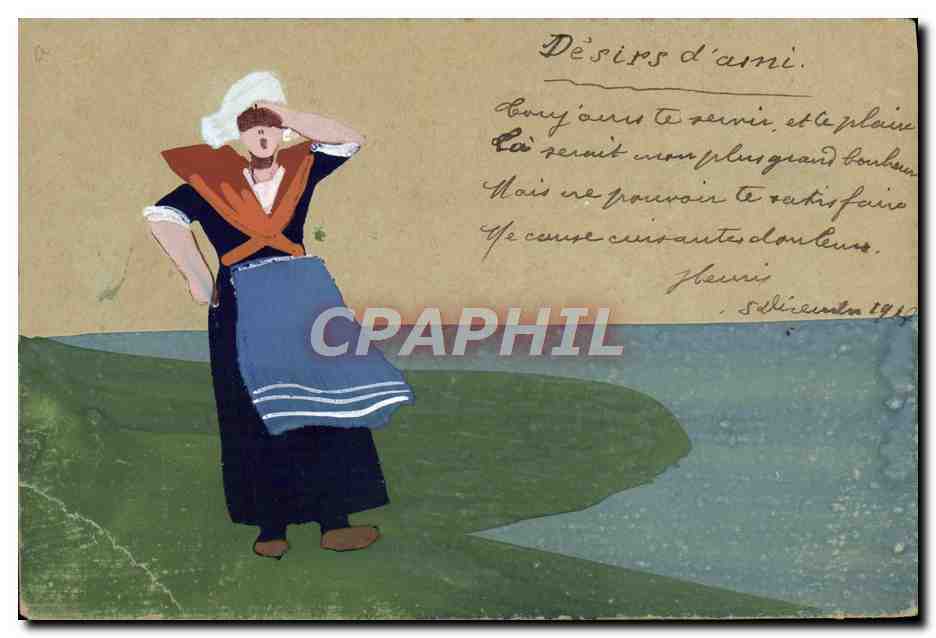 CPA Fantaisie Femme (dessin a la main)