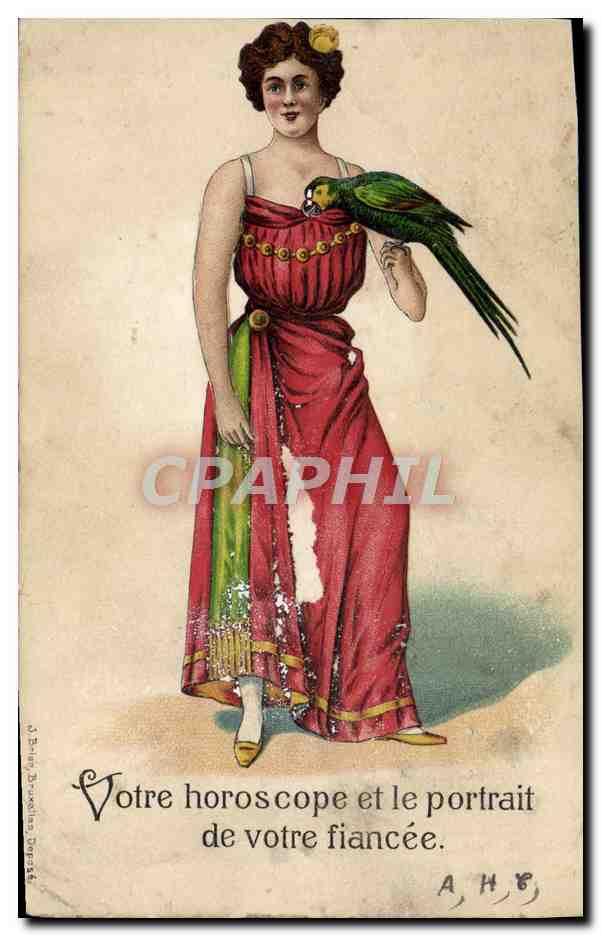 CPA Fantaisie Femme Perroquet Horoscope