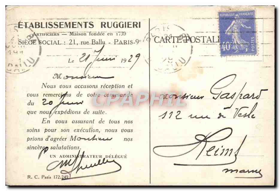 CPA Fantaisie Feu d'artifice Etablissements Ruggieri Rue Ballu Paris 9eme — Reverso