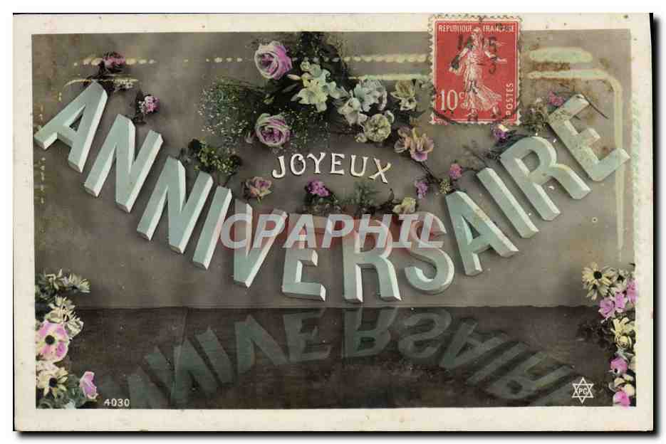 Joyeux Anniversaire — décor floral — éditeur anonyme n°4030