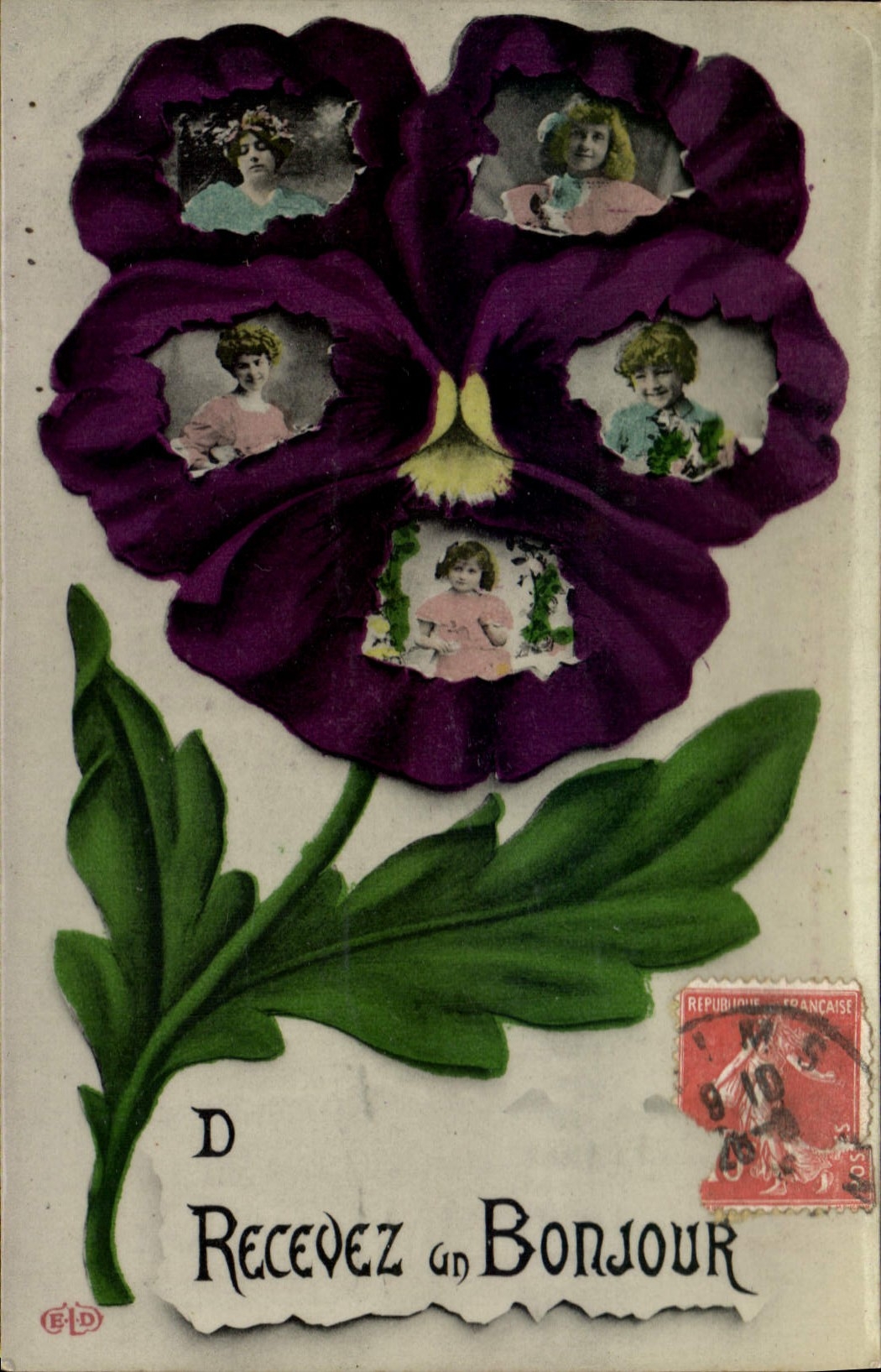 CPA Fantaisie Femme Enfants Fleur 